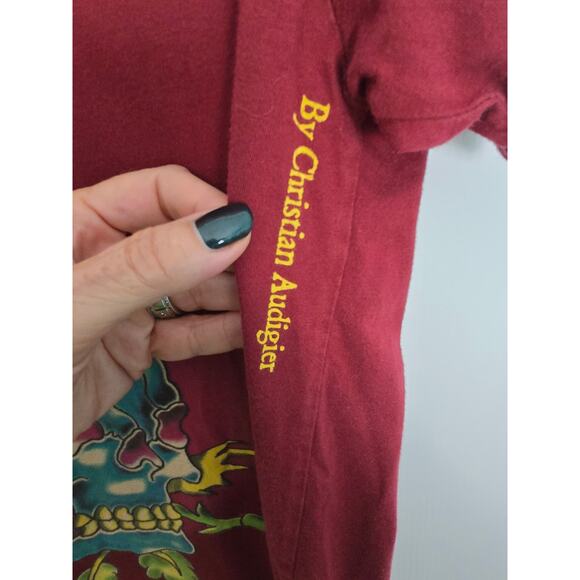 Ed Hardy Crowned Skull & Rose Graphic Tee Maroon Christian Audigier Y2K M - Picture 6 of 7
